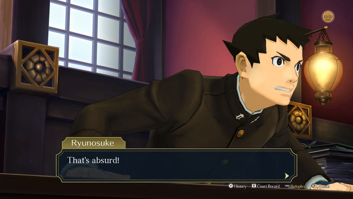 Ryunosuke, the protagonist of The Great Ace Attorney Chronicles, calls out